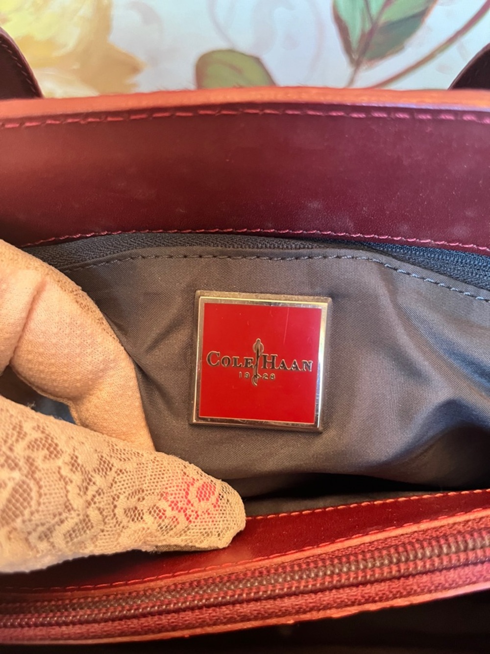 Cole Haan RARE Vintage Luxury Burgundy Red Haircalf Medium Satchel Tote (GUC) - Picture 13 of 17